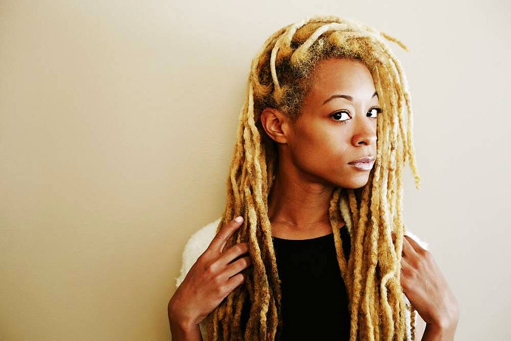 Close up of Black woman with dreadlocks