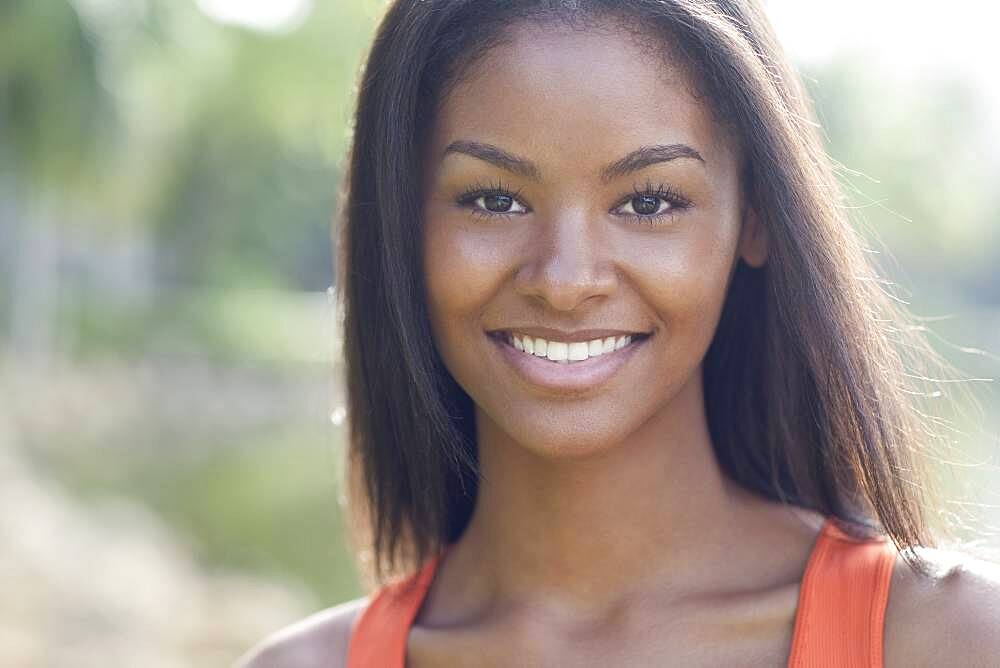 Close up of Black woman smiling