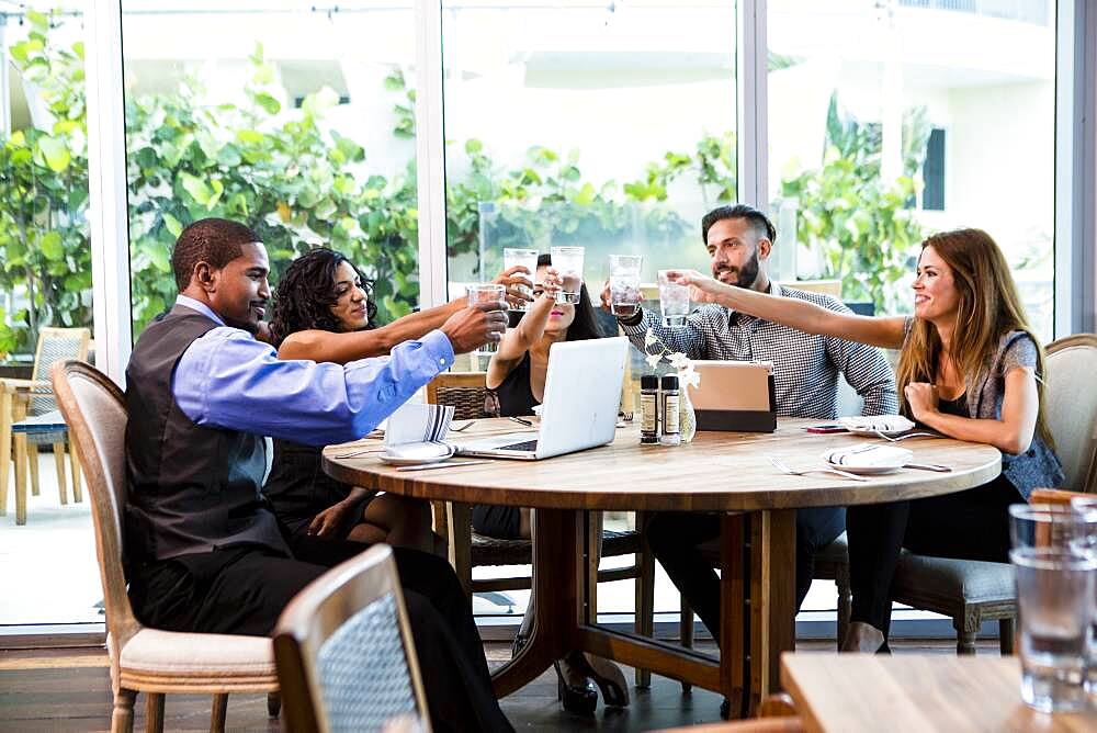 Business people toasting at lunch in cafe