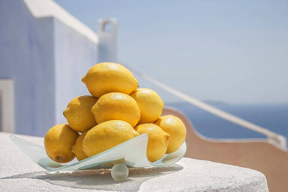 Close up of plate of lemons