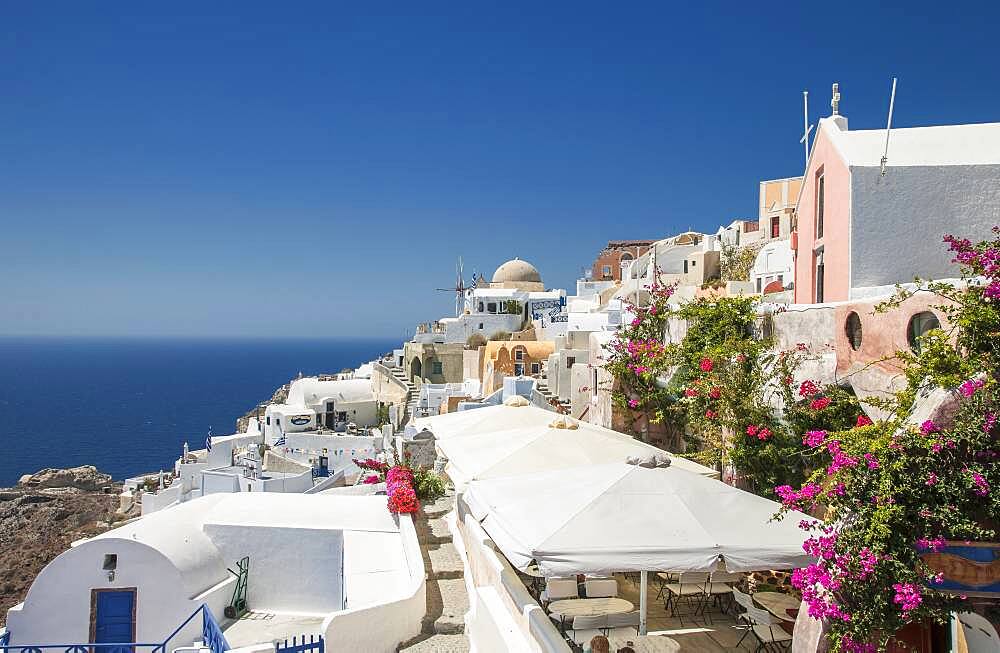 Santorini cityscape under blue sky, Cyclades, Greece