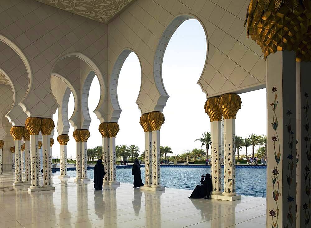 Marble floor and columns in luxurious lobby