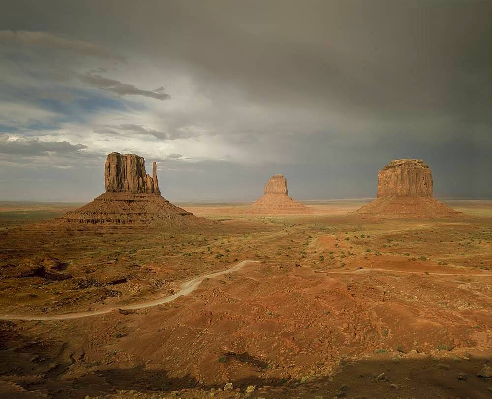 Rock formations in desert landscape, Monument Valley, Arizona, United States