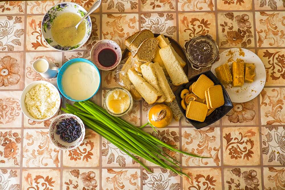 High angle view of food on table