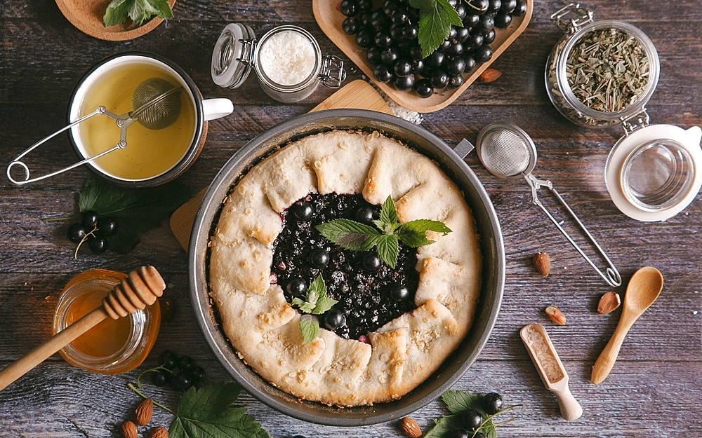 Close up of blackcurrant pie