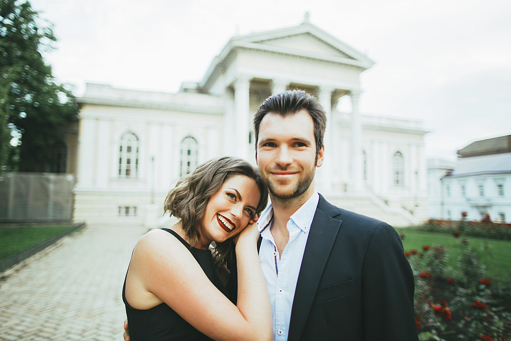 Portrait of smiling Caucasian couple hugging