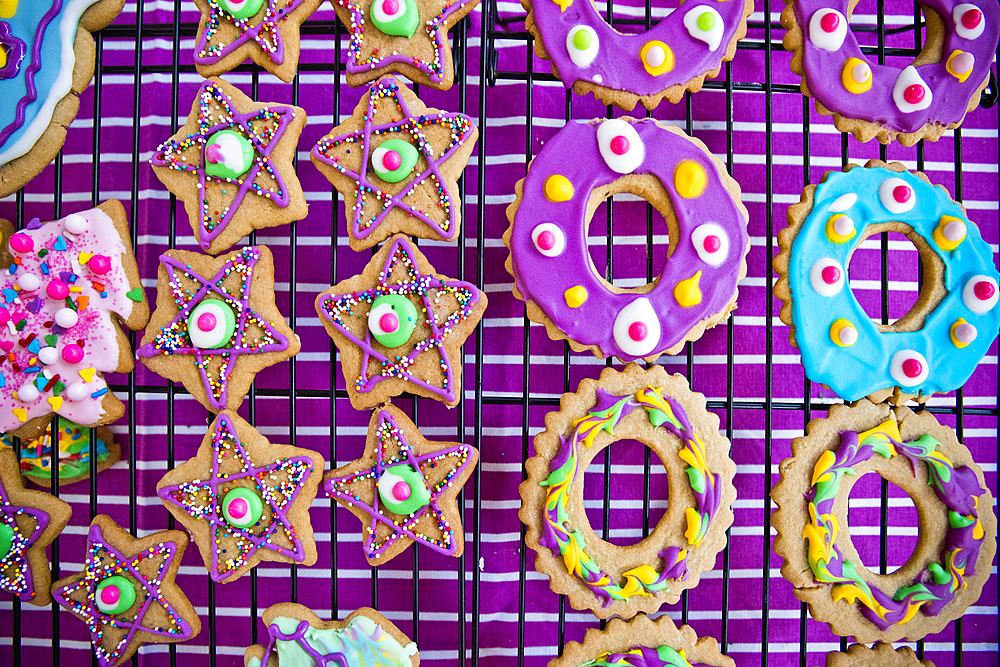 Festive Christmas cookies with multicolor icing