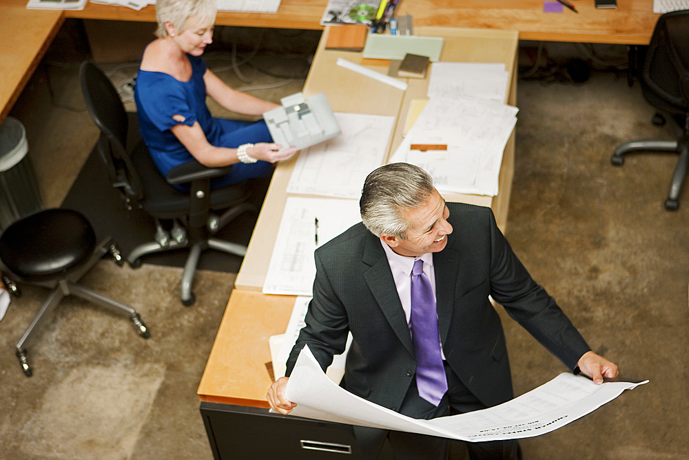 High angle view of architects working in office