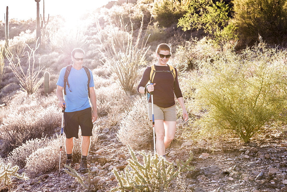 Couple hiking in desert