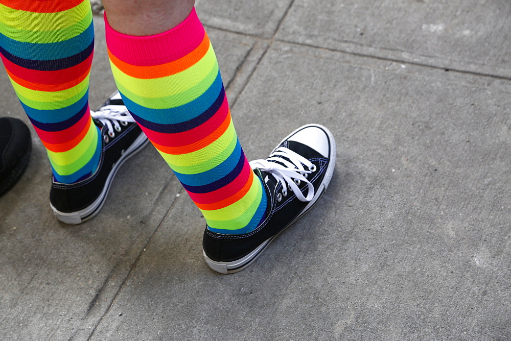 Person wearing rainbow socks