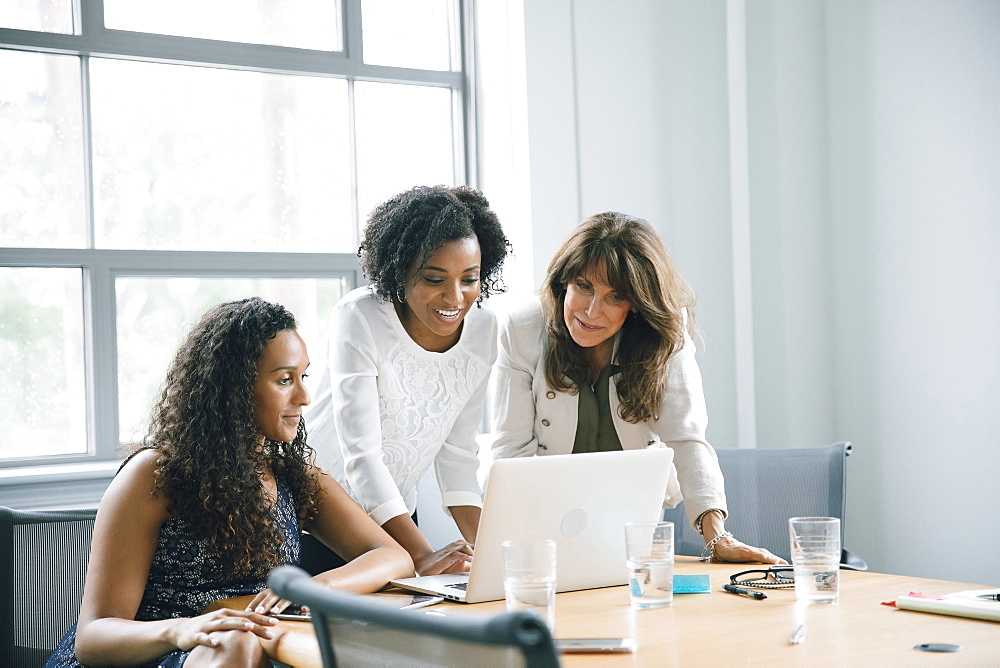 Businesswomen using laptop in meeting