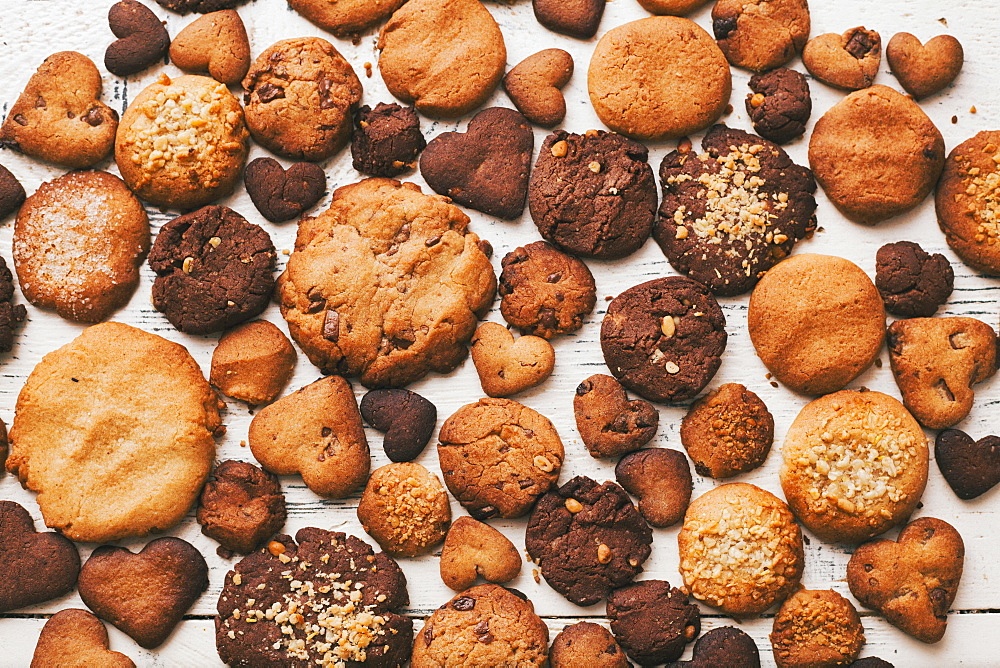 Variety of cookies on wooden table