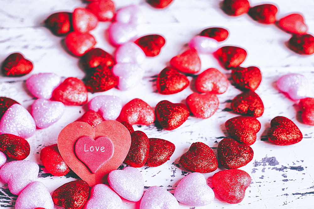 Valentine hearts on table