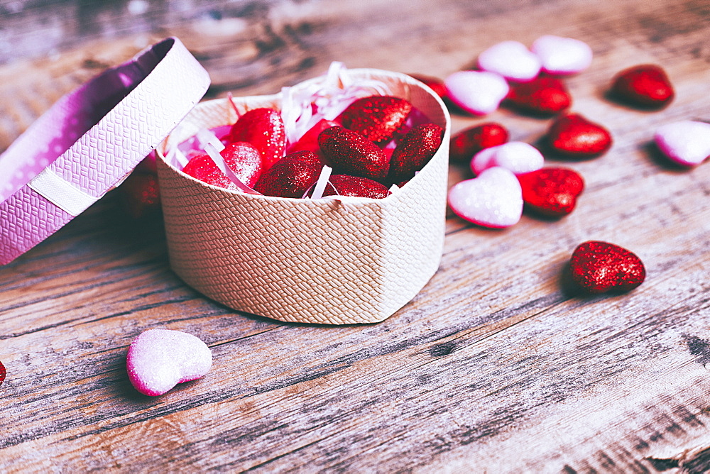 Open box of valentine hearts