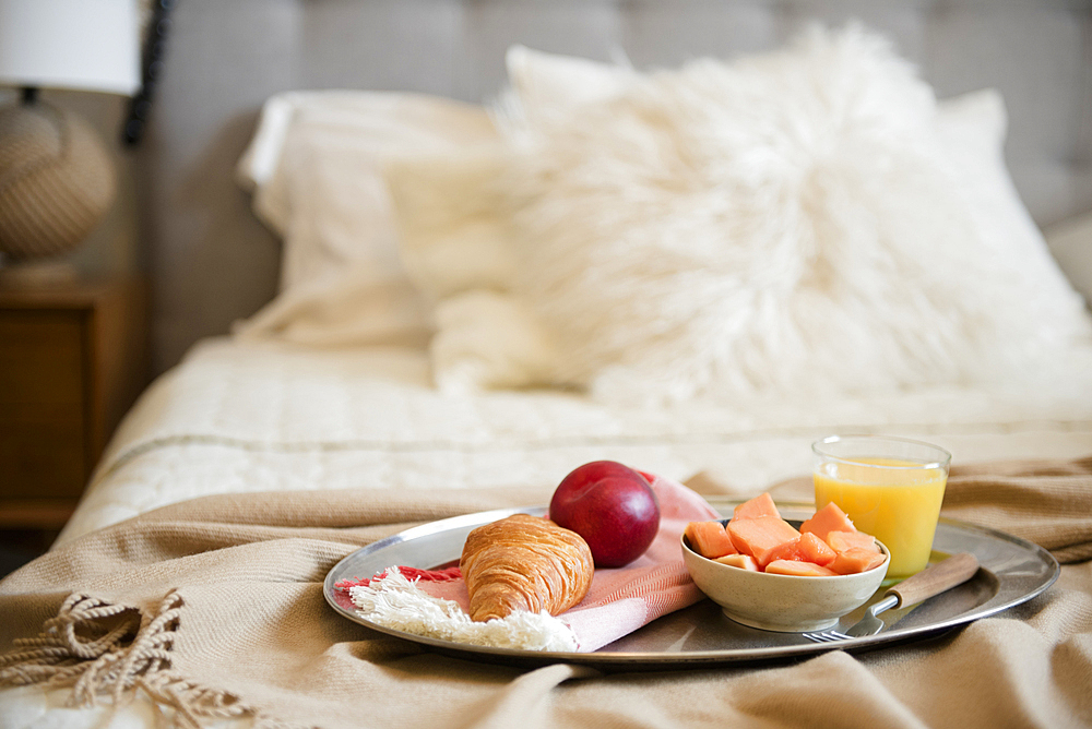 Breakfast on tray in bed