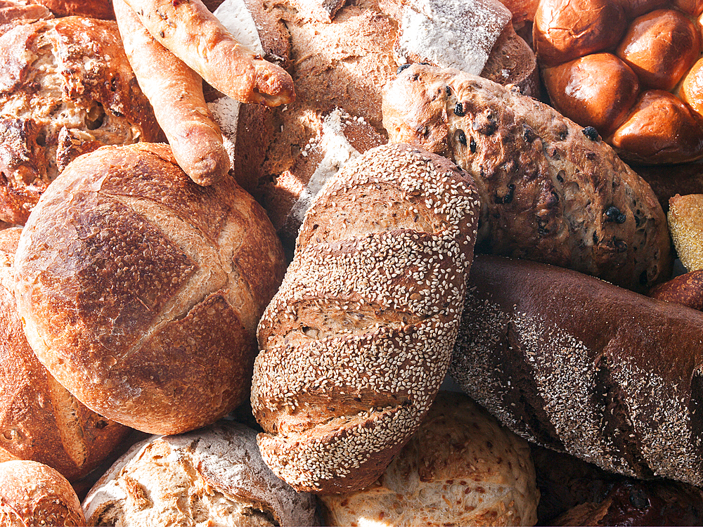 Pile of assorted breads