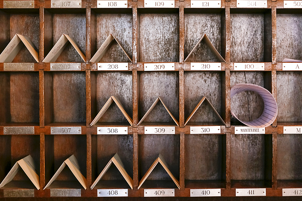 Messages in wooden slots in hotel