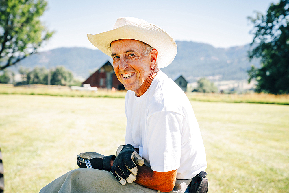 Portrait of smiling Caucasian farmer