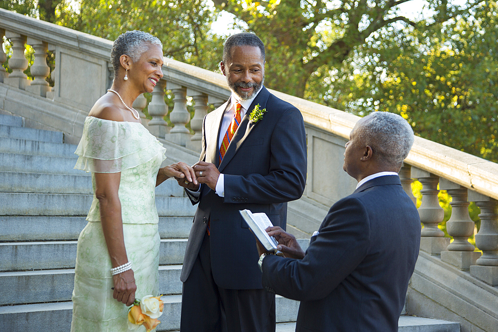 Wedding ceremony on stone staircase