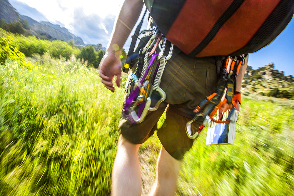 Carabiners on Caucasian hiker