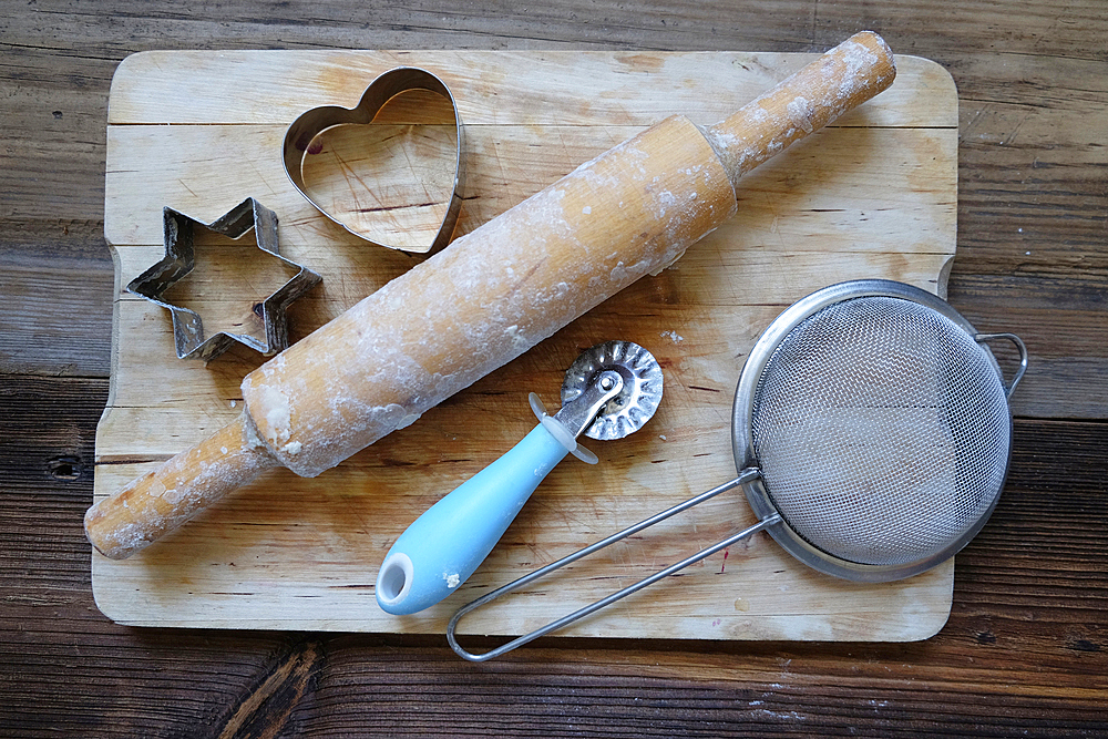 Baking tools on cutting board