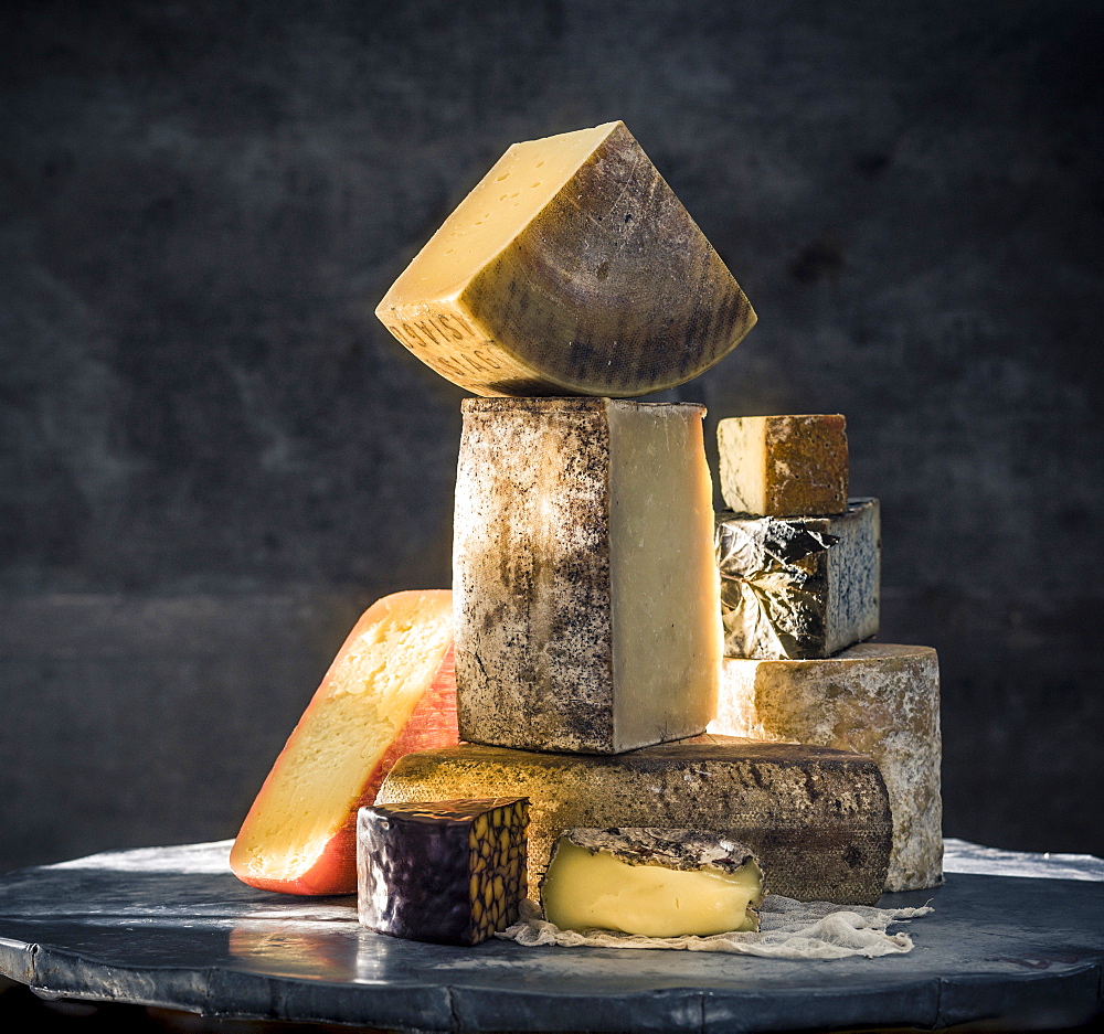 Pile of variety of cheeses