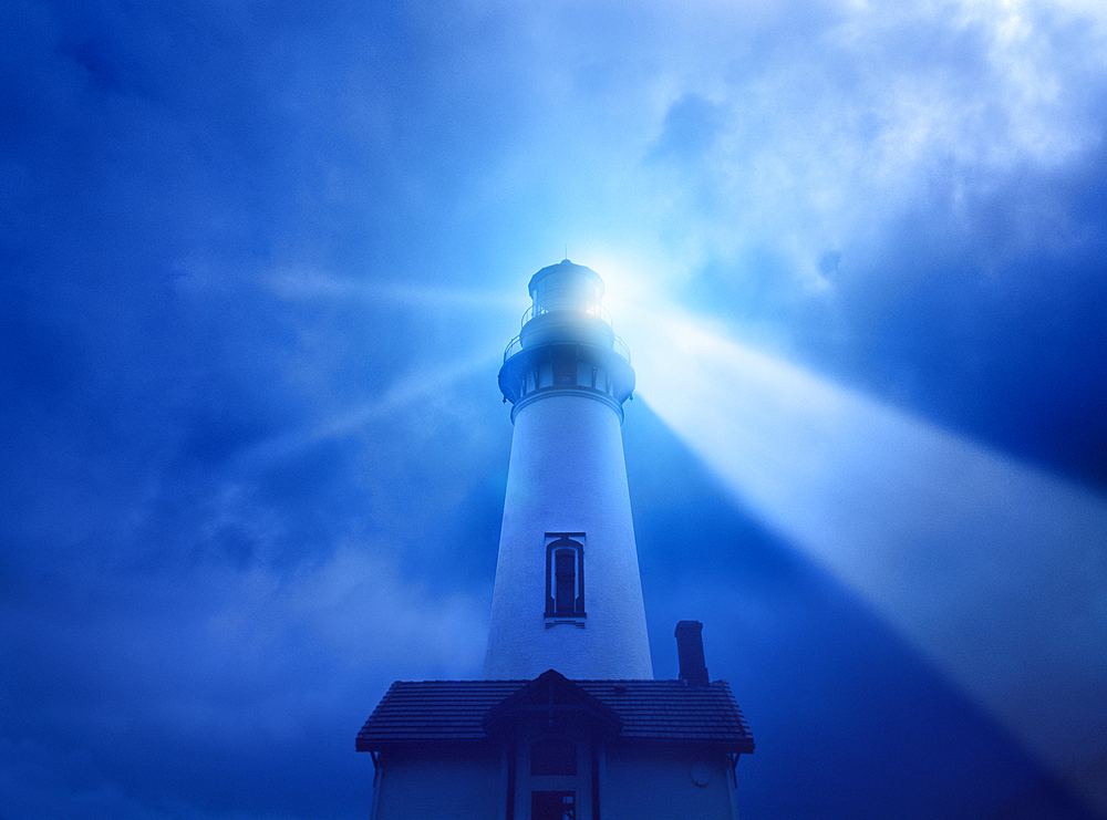 Light beaming from lighthouse