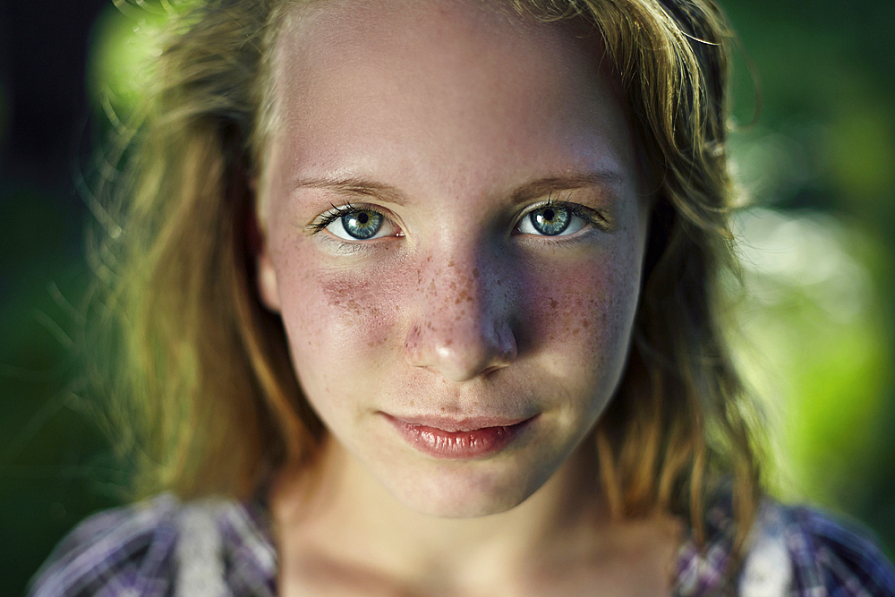 Portrait of Caucasian girl with freckles