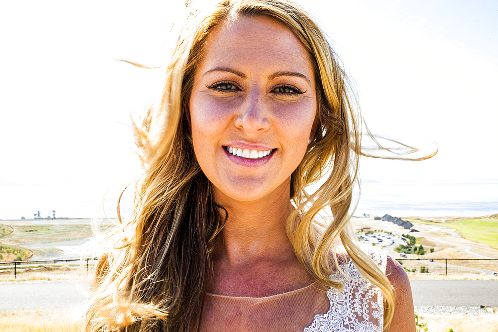 Portrait of smiling Caucasian bride