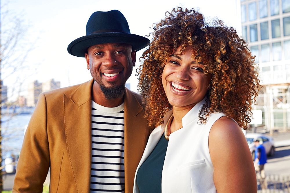 Couple smiling at waterfront