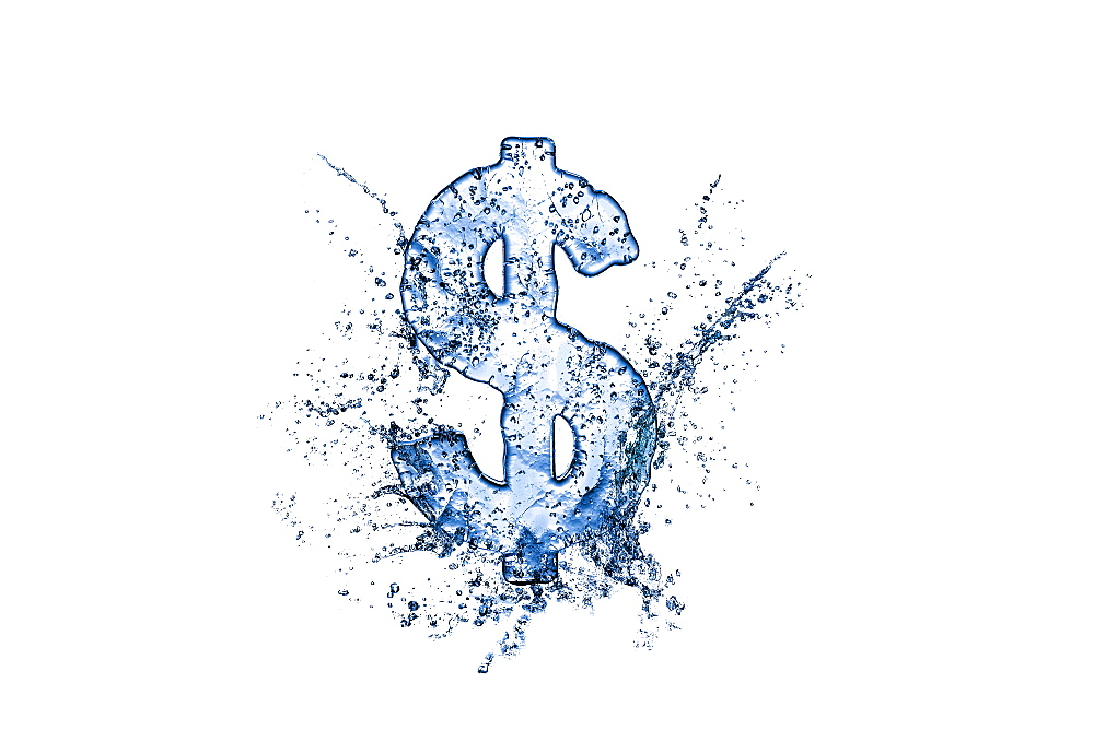 Water droplets splashing from melting ice dollar symbol