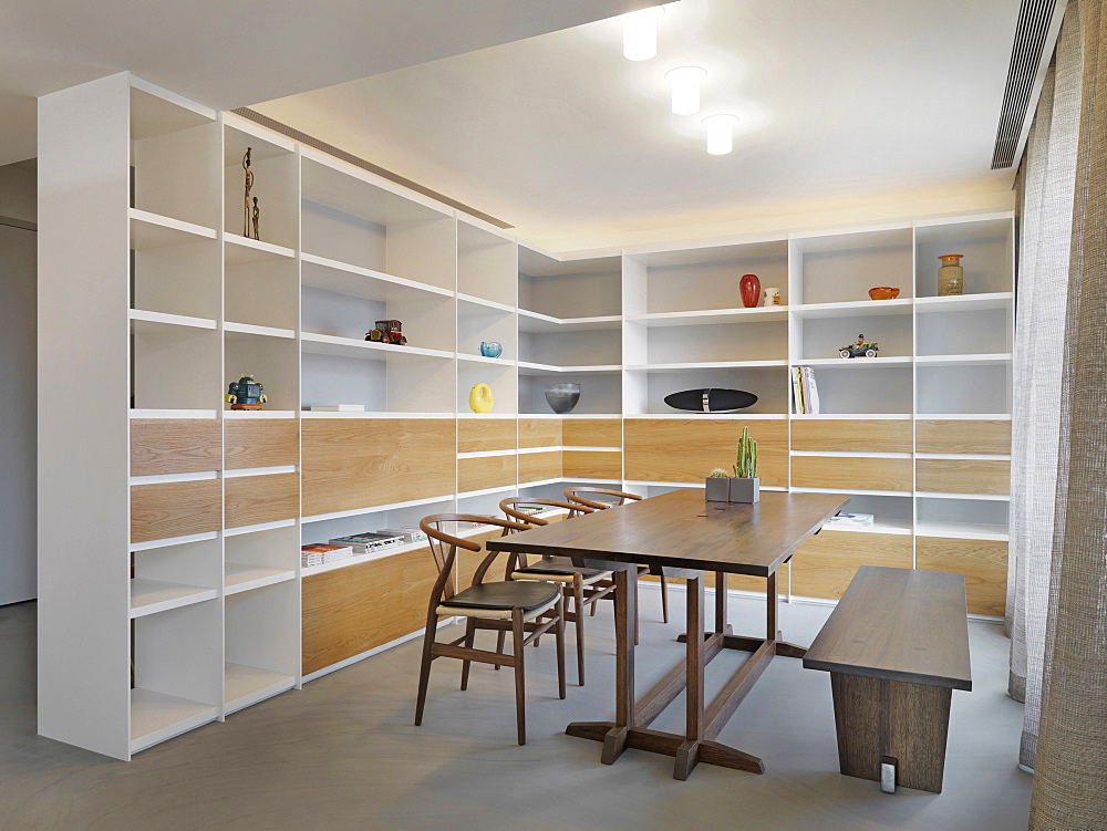 Dining table with a bench in modern dining room