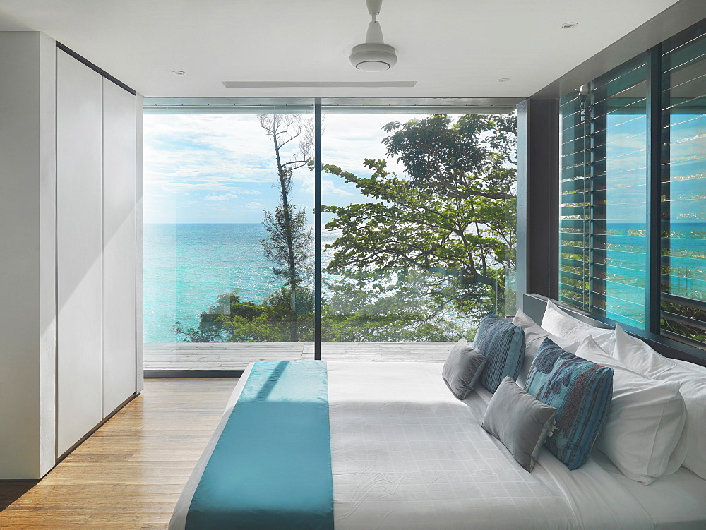 Modern bedroom with ocean view