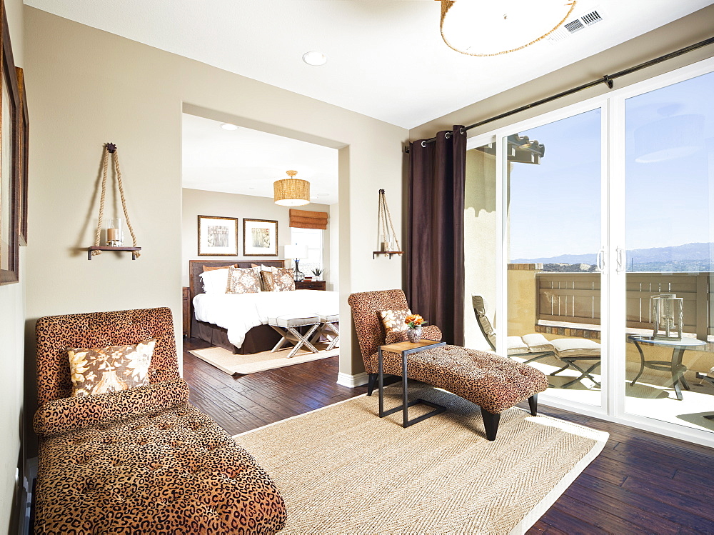 View of mater bedroom through seating area