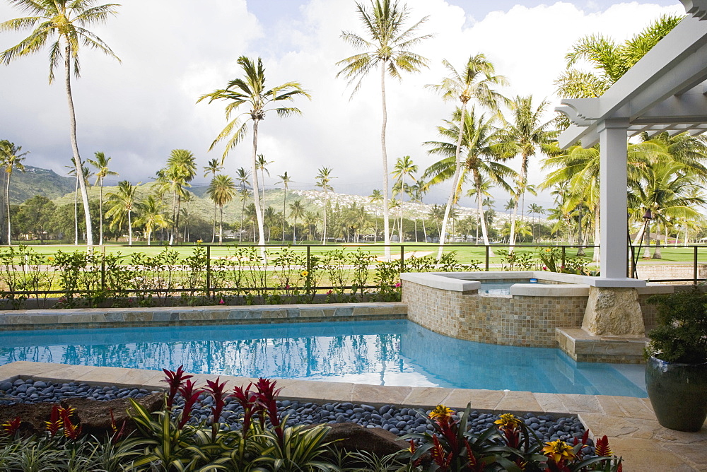 Swimming pool in front of golf course