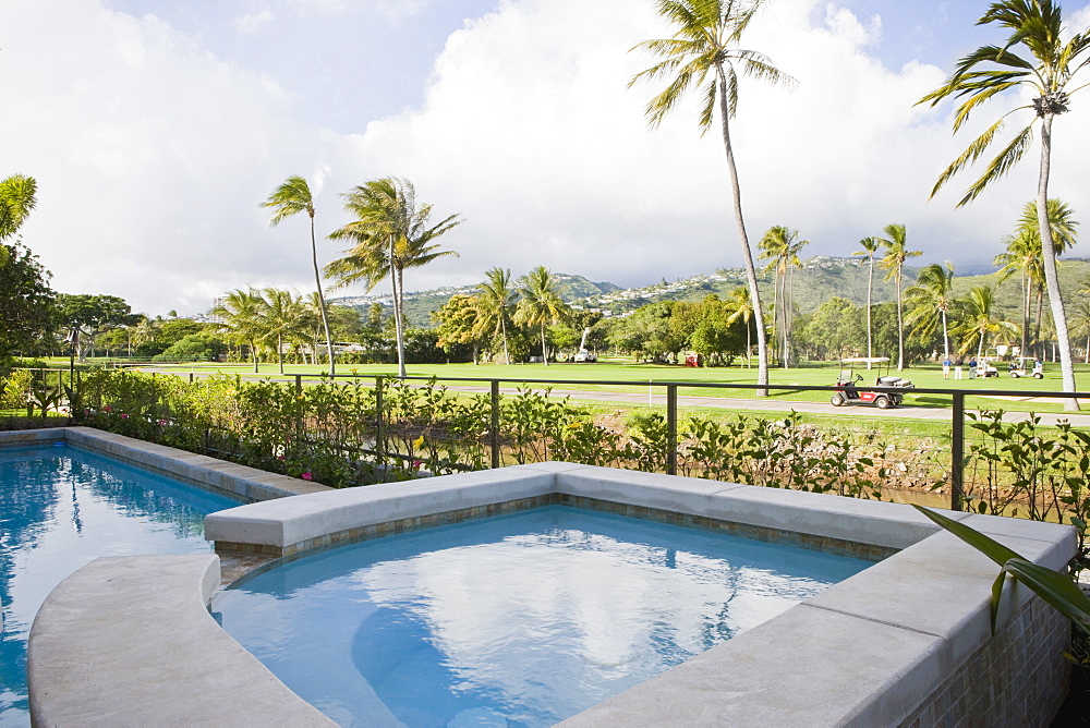 Swimming pool in front of golf course