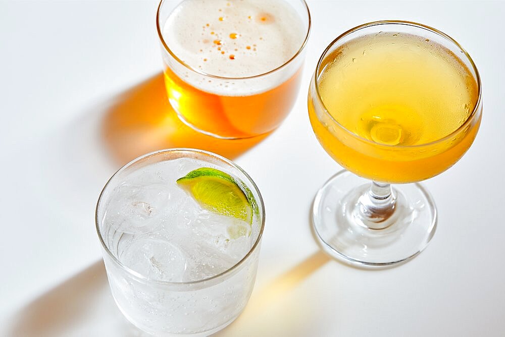 High angle view of assorted cocktails