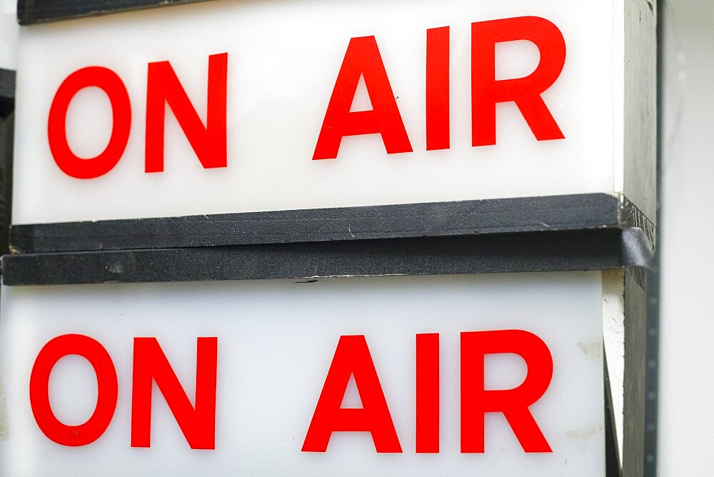 Old On Air sign for live taping