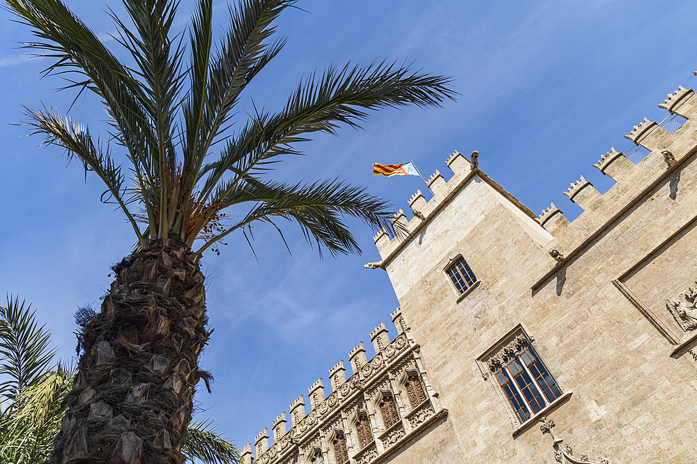 Spain, Valencia, Low angle view of facade of Silk Exchange