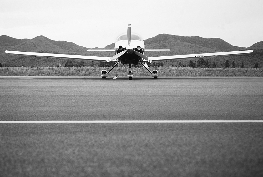 Single engine airplane at rural airport