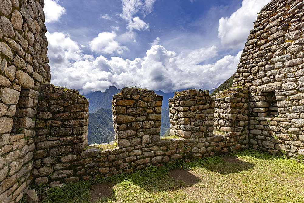 Inca ruins in hillsides of Machu Picchu