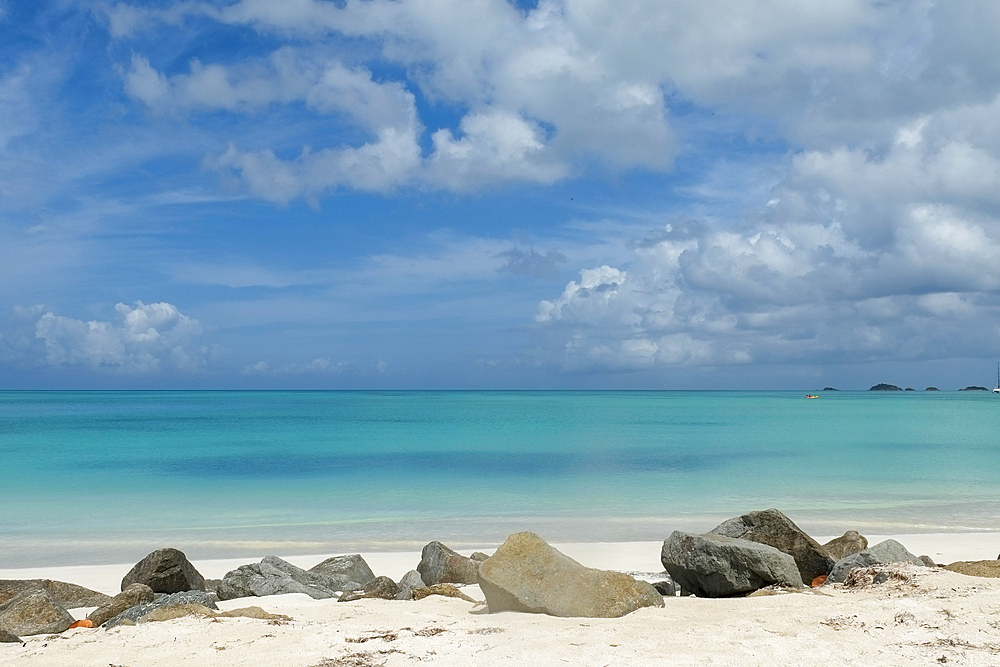 Caribbean beach and turquoise sea, Jolly Harbour, Antigua and Barbuda