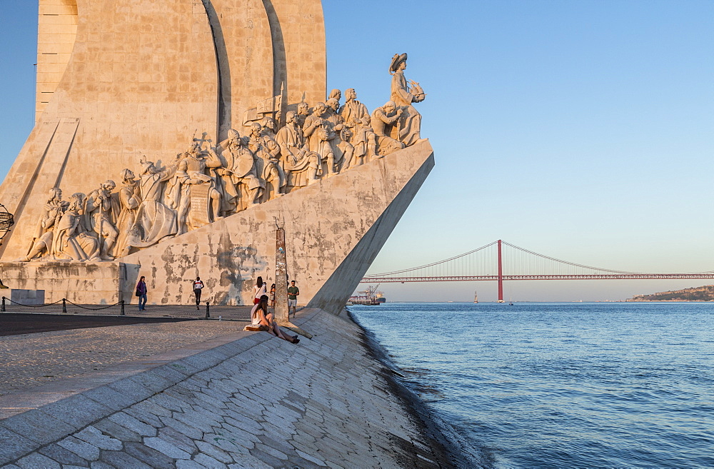 Sunset on the Padrao dos Descobrimentos (Monument to the Discoveries) by the Tagus River, Belem, Lisbon, Portugal, Europe