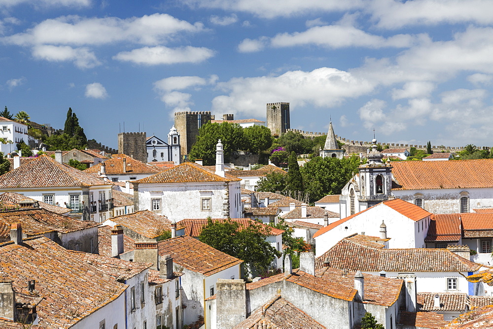 View of the ancient castle of Obidos originated in an early Roman settlement, Obidos, Oeste Leiria District, Portugal, Europe