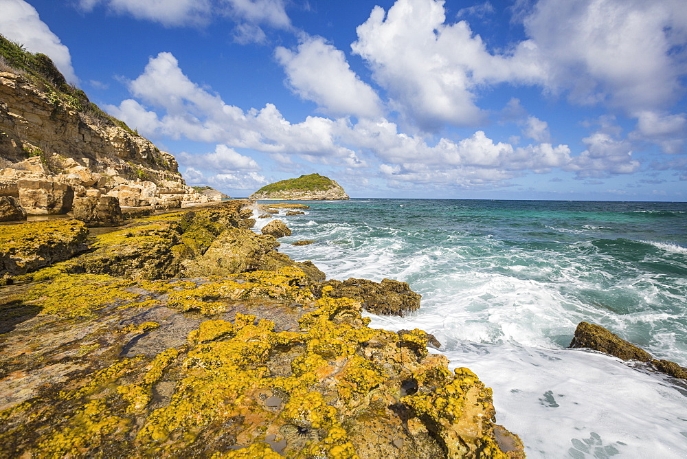 The waves of the Caribbean Sea crashing on the cliffs, Half Moon Bay, Antigua and Barbuda, Leeward Islands, West Indies, Caribbean, Central America