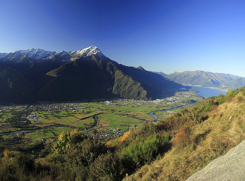 Panorama of Mount Legnone and Lake Como in the background, Valtellina, Lombardy, Italy, Europe