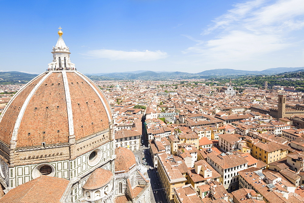 The Brunelleschi's Dome frames the old medieval city of Florence, UNESCO World Heritage Site, Tuscany, Italy, Europe