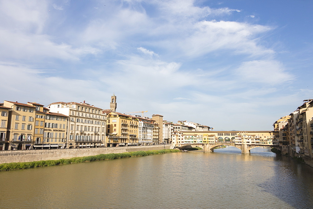 View of Ponte Vecchio, a medieval stone arch bridge on the Arno River, one of the symbols of Florence, UNESCO World Heritage Site, Tuscany, Italy, Europe