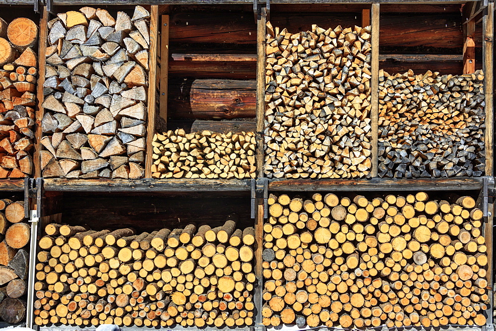 Details of firewood stack, Switzerland, Europe