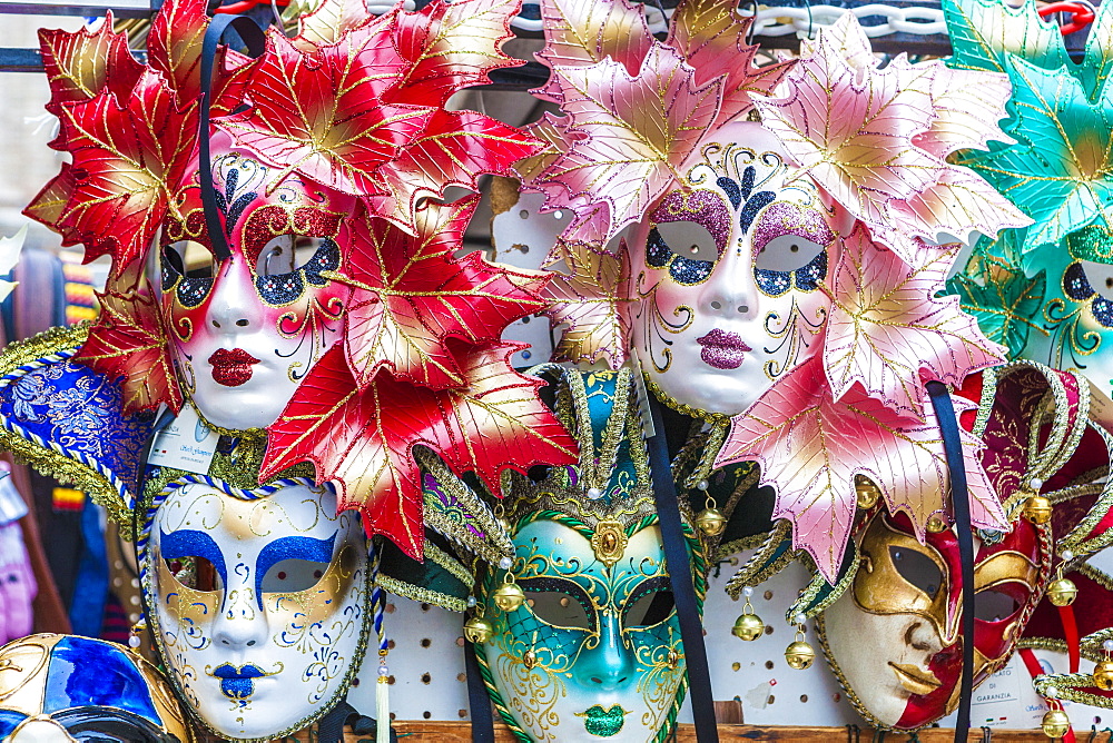 Colourful masks of the Carnival of Venice, famous festival worldwide, Venice, Veneto, Italy, Europe